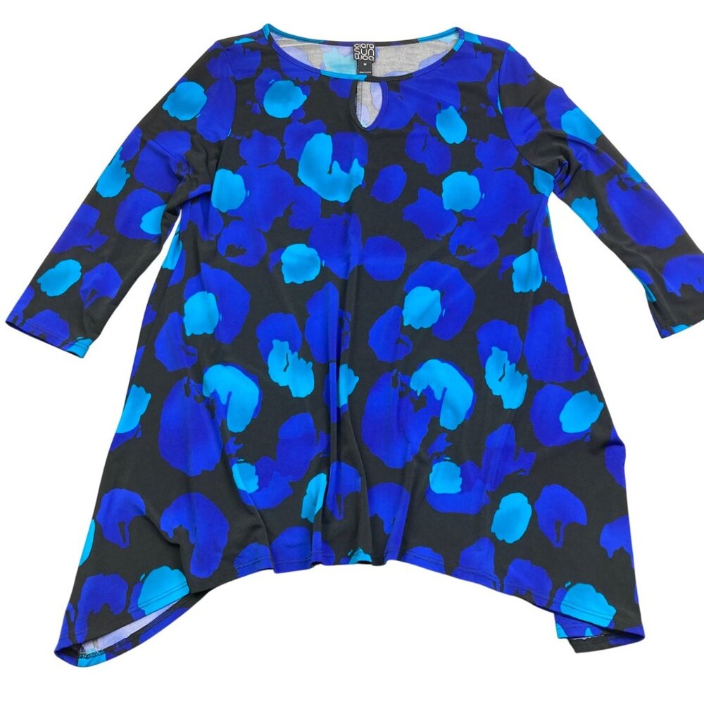 Clara Sun Woo Keyhole Neck Abstract Tunic Top Size M Asymmetrical Hem Artsy
